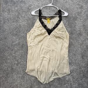 Catherine Malandrino Top Womens 14 Cream Black Silk Beaded Lace Trim Blouse Tank